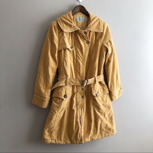 Banilla B Vintage Comfy Long Belted Waist Zip Up Winter Coat Jacket Yellow